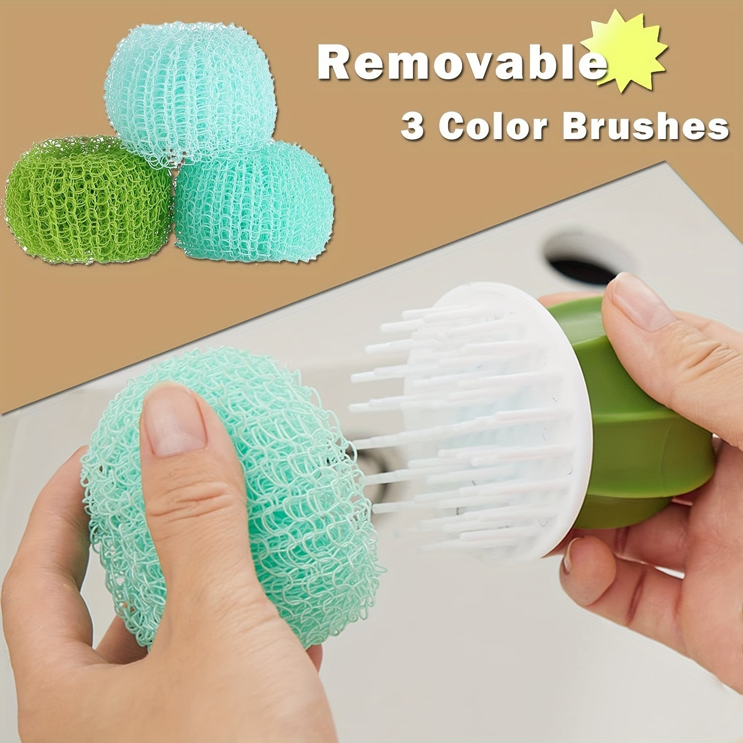 5pcs Durable Cactus Mini Brush Set with Drip Tray - Kitchen Scrubbers for Dishes, Pots & Sinks with 3 Replaceable Heads