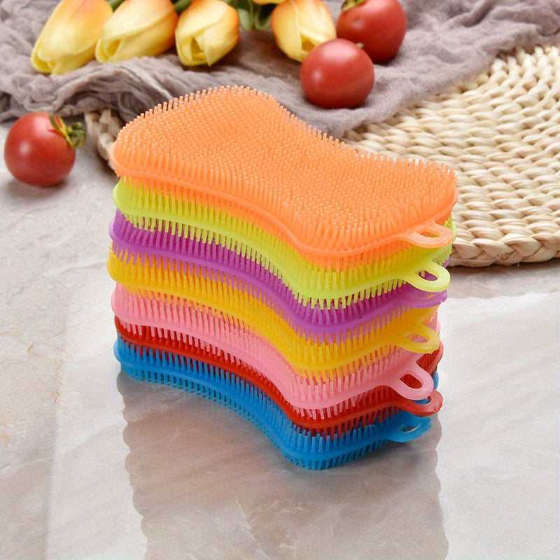 3pcs\u002F6pcs Silicone Dishwashing Brush, Soap Cleaning, Dishwashing Brush, Kitchen Dish, Plate And Pot Brush, Scouring Pad Cleaning Brush