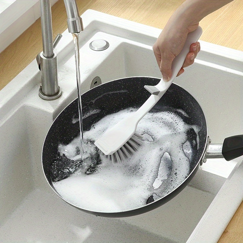 1pc Ergonomic Long Handle Pot & Dish Brush - Durable Plastic Kitchen Sink Cleaning Tool with Hanging Design - Efficient Scrubbing for Pots, Pans & Dishes, Dishwasher Safe, Kitchen Cleaning Tool|Ergonomic Design|Durable Plastic Brush, Dishwasher Brush