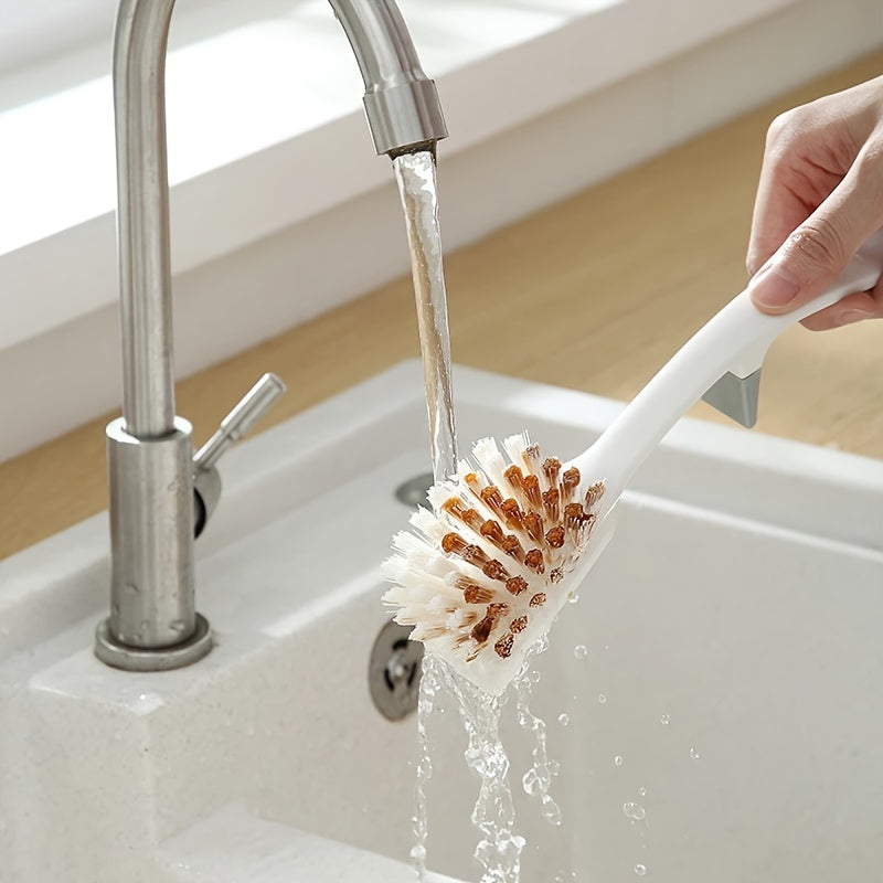 1pc Ergonomic Long Handle Pot & Dish Brush - Durable Plastic Kitchen Sink Cleaning Tool with Hanging Design - Efficient Scrubbing for Pots, Pans & Dishes, Dishwasher Safe, Kitchen Cleaning Tool|Ergonomic Design|Durable Plastic Brush, Dishwasher Brush