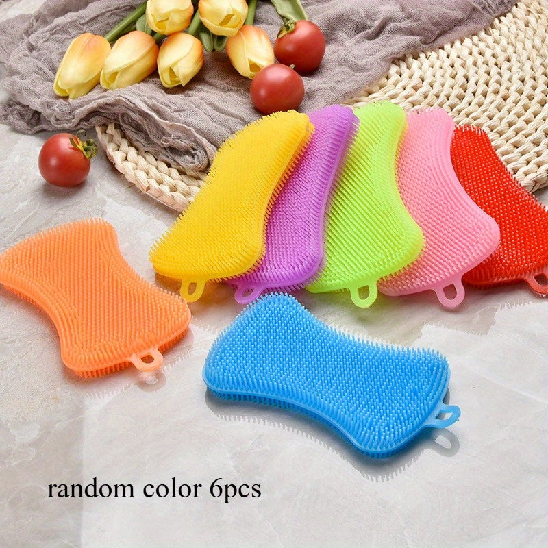 3pcs\u002F6pcs Silicone Dishwashing Brush, Soap Cleaning, Dishwashing Brush, Kitchen Dish, Plate And Pot Brush, Scouring Pad Cleaning Brush