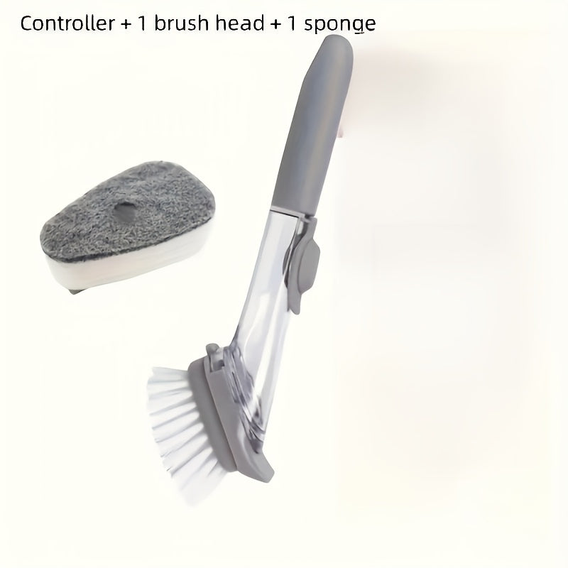 3pcs Set of Long-Handle Dishwashing Brushes with Liquid Soap Dispenser, Durable Scrubbing Sponge for Kitchen Cleaning, Easy-Fill Pot Washing Cleaning Brush Tool, Cleaning Supplies.
