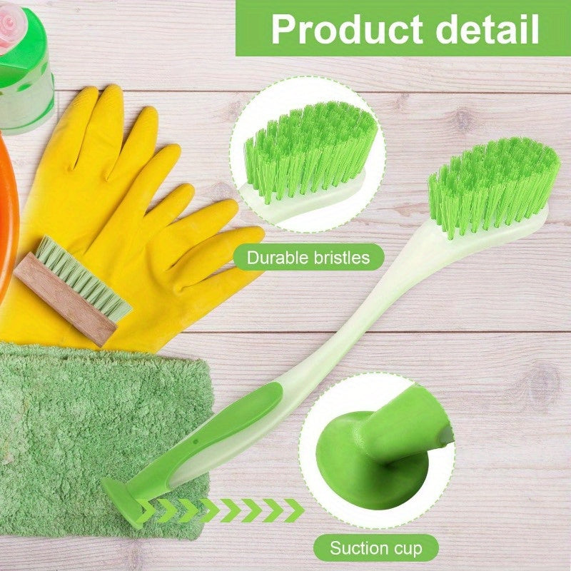 5pcs Long Handle Dish Brushes in Assorted Colors with Suction Cup Base - Durable Plastic, Ergonomic Grip for Kitchen & Bathroom Cleaning, Multipurpose Cleaner|Colorful Design|Durable Plastic Brush, Cleaning Brush