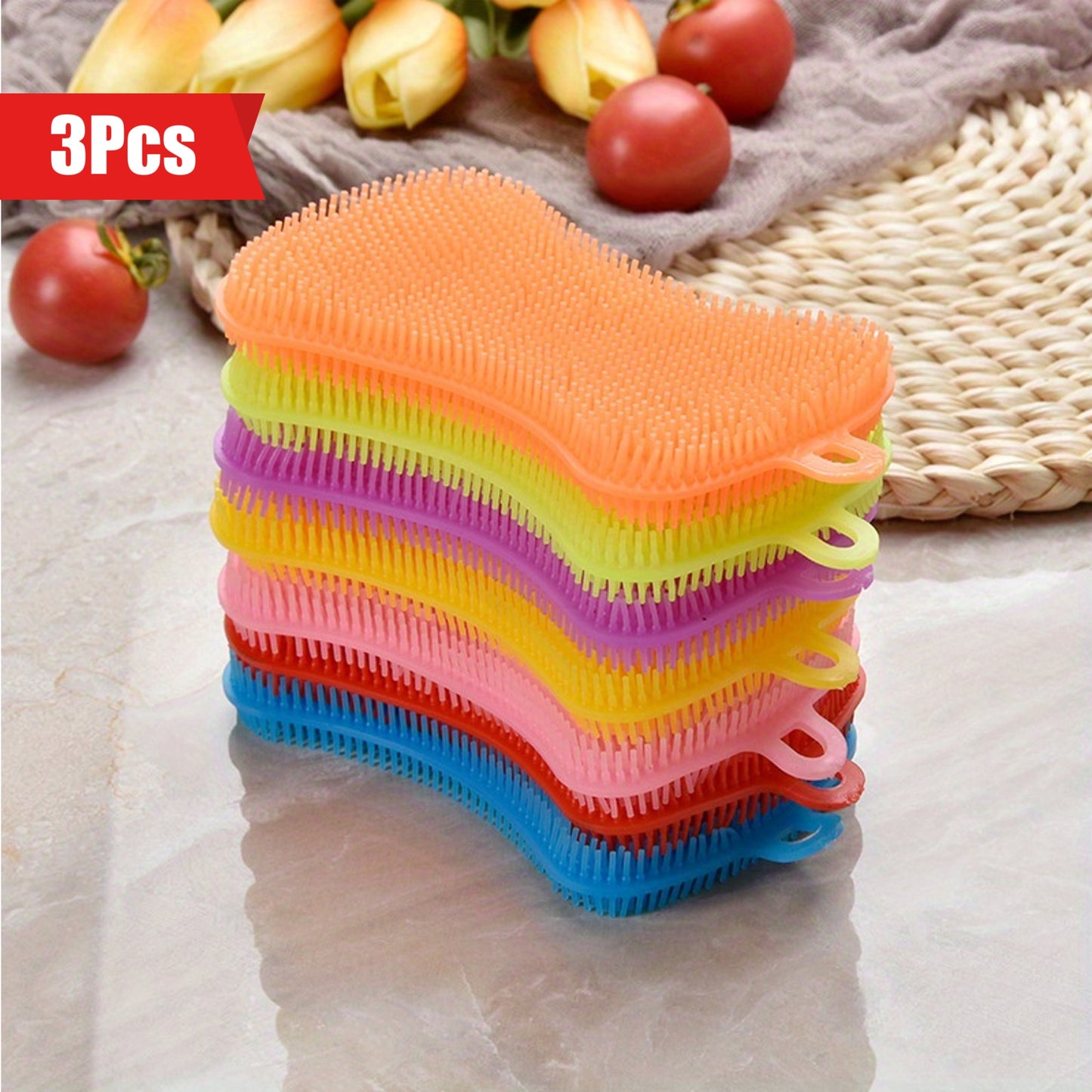 3pcs\u002F6pcs Silicone Dishwashing Brush, Soap Cleaning, Dishwashing Brush, Kitchen Dish, Plate And Pot Brush, Scouring Pad Cleaning Brush