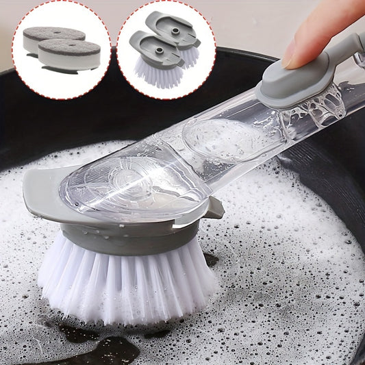 3pcs Set of Long-Handle Dishwashing Brushes with Liquid Soap Dispenser, Durable Scrubbing Sponge for Kitchen Cleaning, Easy-Fill Pot Washing Cleaning Brush Tool, Cleaning Supplies.