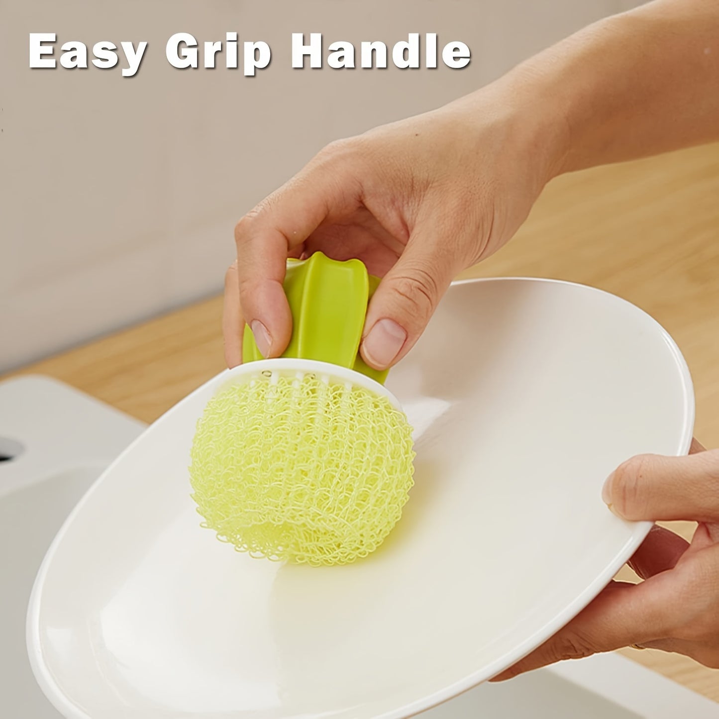 5pcs Durable Cactus Mini Brush Set with Drip Tray - Kitchen Scrubbers for Dishes, Pots & Sinks with 3 Replaceable Heads