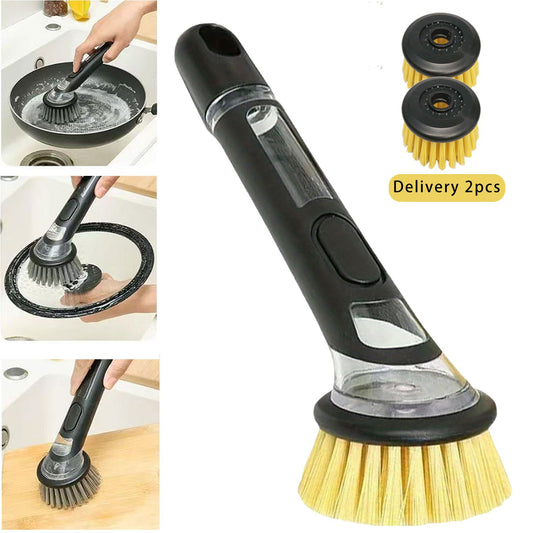 3pcs Dish Brush 3pcs Dish Brush with Soap Dispenser, Free 2 Brush Heads | Kitchen Sink Brush with Handle, Kitchen Scrub Brush for Dish Cleaning\u002F Sink\u002F Pans\u002F Pots