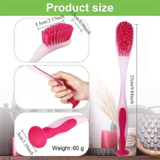 5pcs Long Handle Dish Brushes in Assorted Colors with Suction Cup Base - Durable Plastic, Ergonomic Grip for Kitchen & Bathroom Cleaning, Multipurpose Cleaner|Colorful Design|Durable Plastic Brush, Cleaning Brush