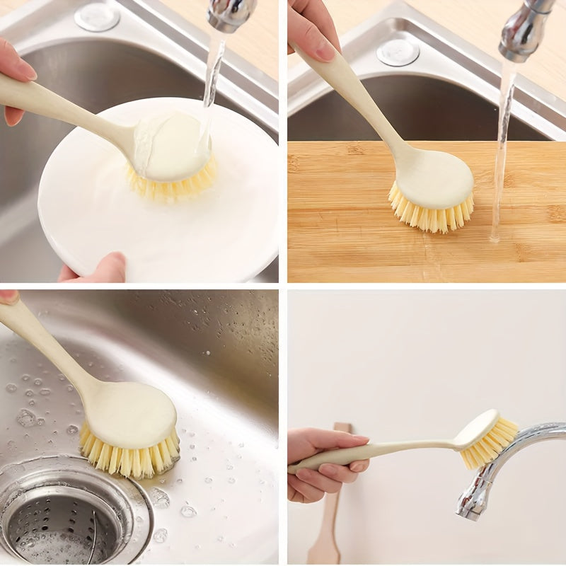 Multi-Purpose Kitchen Cleaning Brush with Sponge Handle - Ideal for Pots, Dishes & Cutting Boards