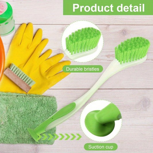 5pcs Long Handle Dish Brushes in Assorted Colors with Suction Cup Base - Durable Plastic, Ergonomic Grip for Kitchen & Bathroom Cleaning, Multipurpose Cleaner|Colorful Design|Durable Plastic Brush, Cleaning Brush