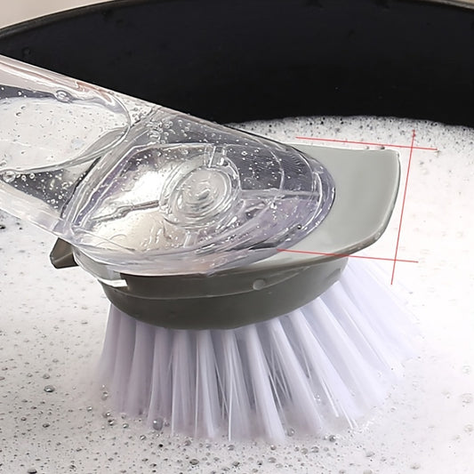 3pcs Set of Long-Handle Dishwashing Brushes with Liquid Soap Dispenser, Durable Scrubbing Sponge for Kitchen Cleaning, Easy-Fill Pot Washing Cleaning Brush Tool, Cleaning Supplies.