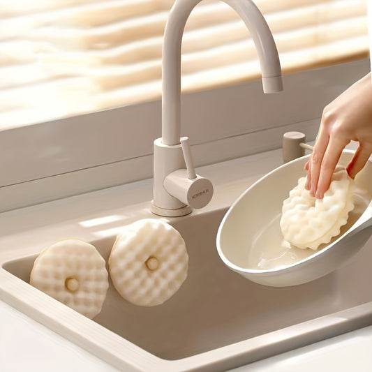 3pcs Suction Cup Sponge Dishwashing Brush, Kitchen Non-Stick Dishwashing Tools, Household Cleaning and Decontamination Sponge Cleaning Brush