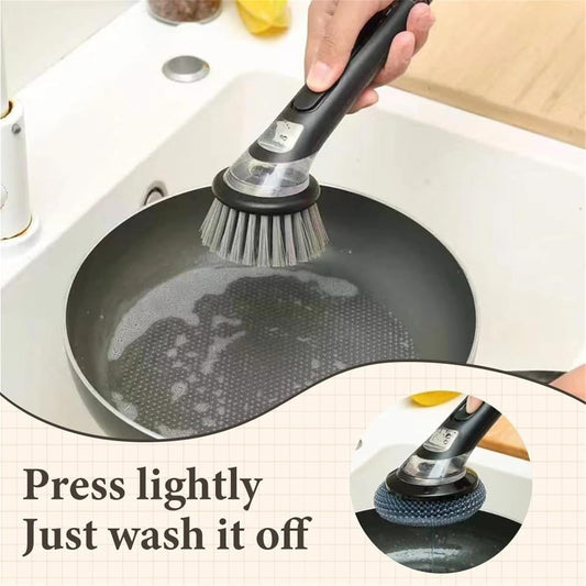 3pcs Dish Brush 3pcs Dish Brush with Soap Dispenser, Free 2 Brush Heads | Kitchen Sink Brush with Handle, Kitchen Scrub Brush for Dish Cleaning\u002F Sink\u002F Pans\u002F Pots