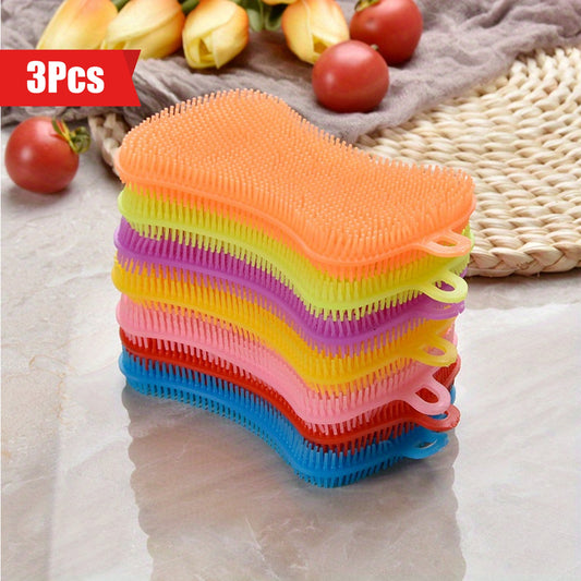 3pcs\u002F6pcs Silicone Dishwashing Brush, Soap Cleaning, Dishwashing Brush, Kitchen Dish, Plate And Pot Brush, Scouring Pad Cleaning Brush